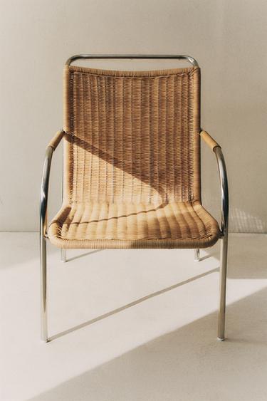 Zara RATTAN AND STEEL ACCENT CHAIR - 淺米色
