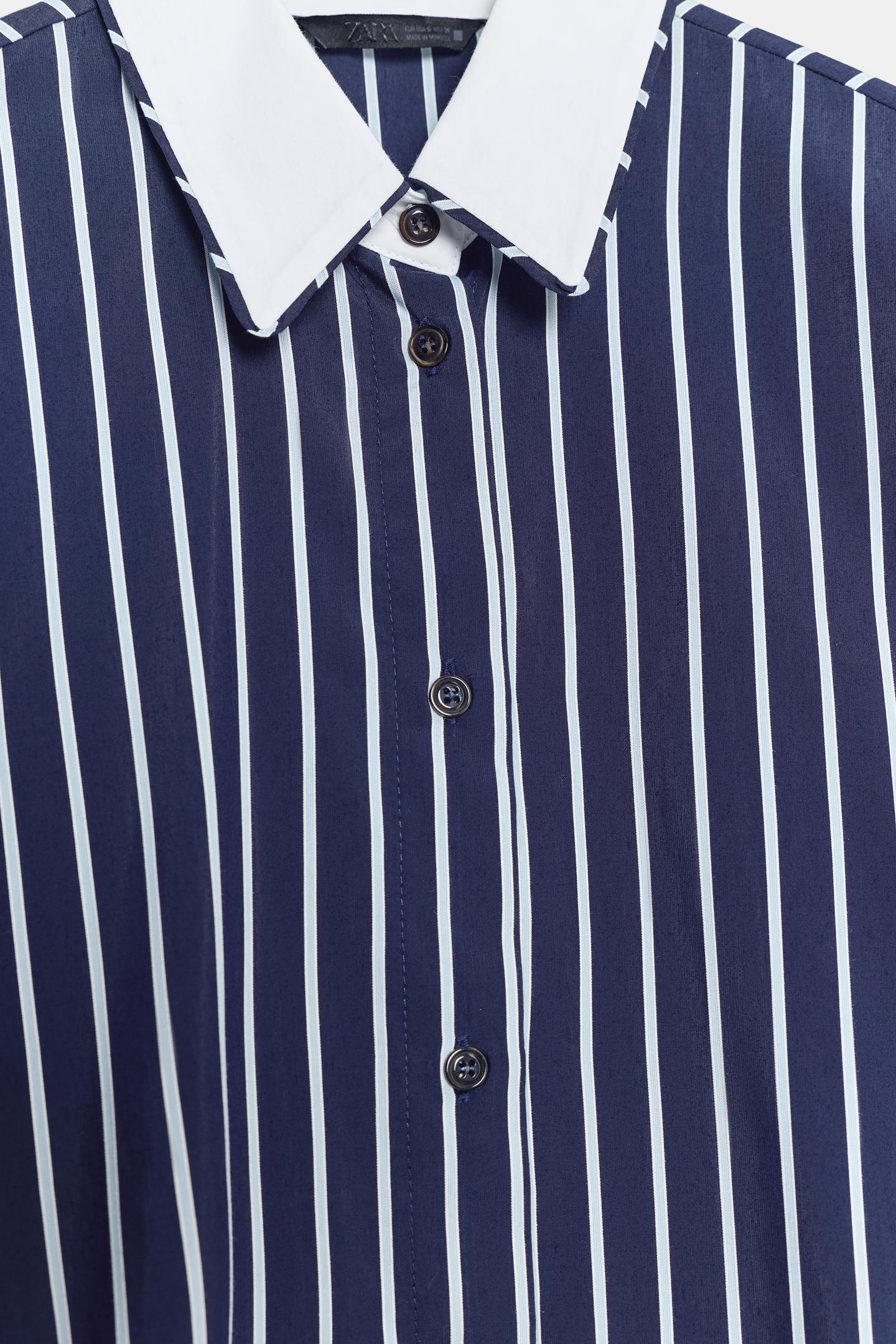 Женская рубашка Zara Striped Poplin, цвет: Синий / Тёмно-синий — фото 9