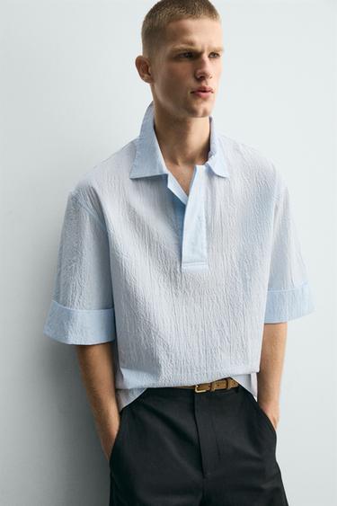 CHEMISE POLO COUPE BOXY TEXTURÉE - Bleu ciel de Zara - Image 5