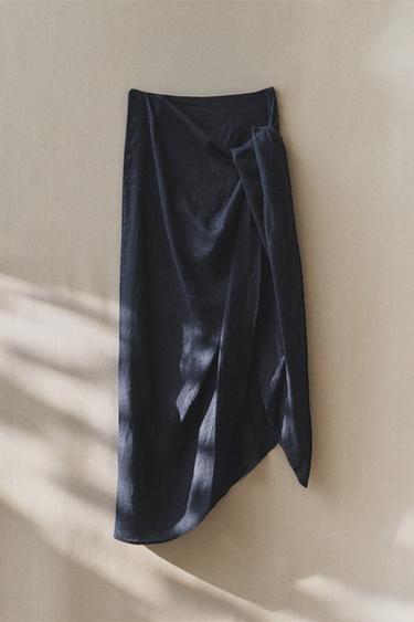 LONG LINEN BEACH SARONG WITH KNOT - Blue by Zara