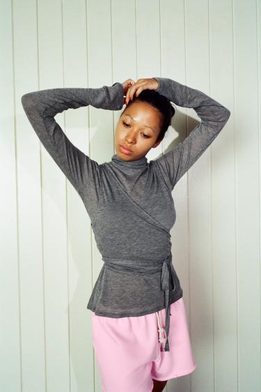 DOUBLE TIE-EFFECT TOP — Gray marl 1