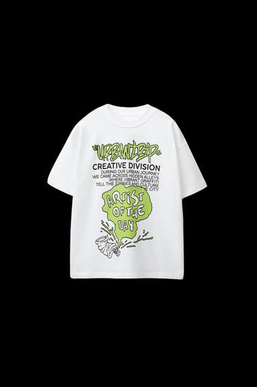 Zara T-SHIRT WITH RAISED PRINT - Oyster-white