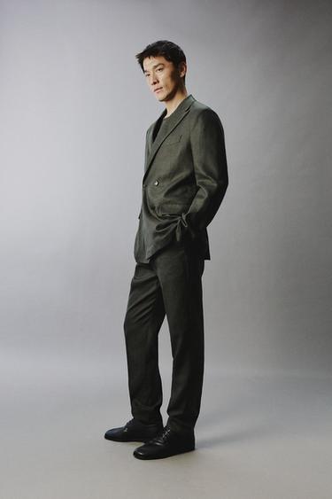 VESTE DE COSTUME À BOUTONNAGE CROISÉ 100% LIN - Kaki de Zara - Image 3