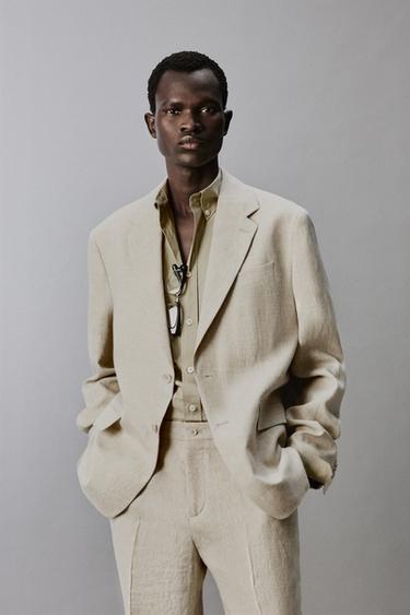 Zara 100% LINEN SUIT BLAZER - Light beige