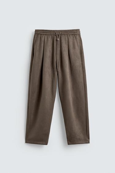 FAUX SUEDE PLEATED TROUSERS - Taupe grey by Zara