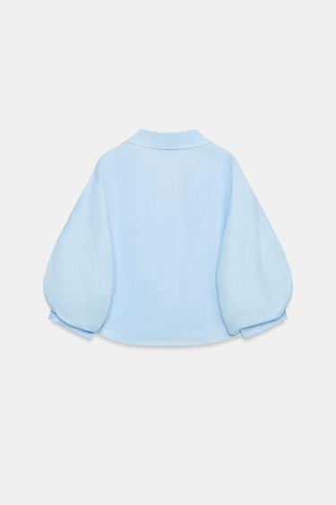 CHEMISE À MANCHES BOUFFANTES ET LIN - Bleu ciel de Zara - Image 7