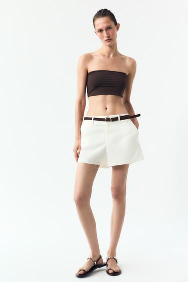 BELTED DARTED BERMUDA SHORTS - Ecru by Zara