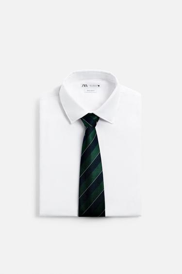 100% STRIPED SILK TIE - Green / Blue by Zara - Image 3