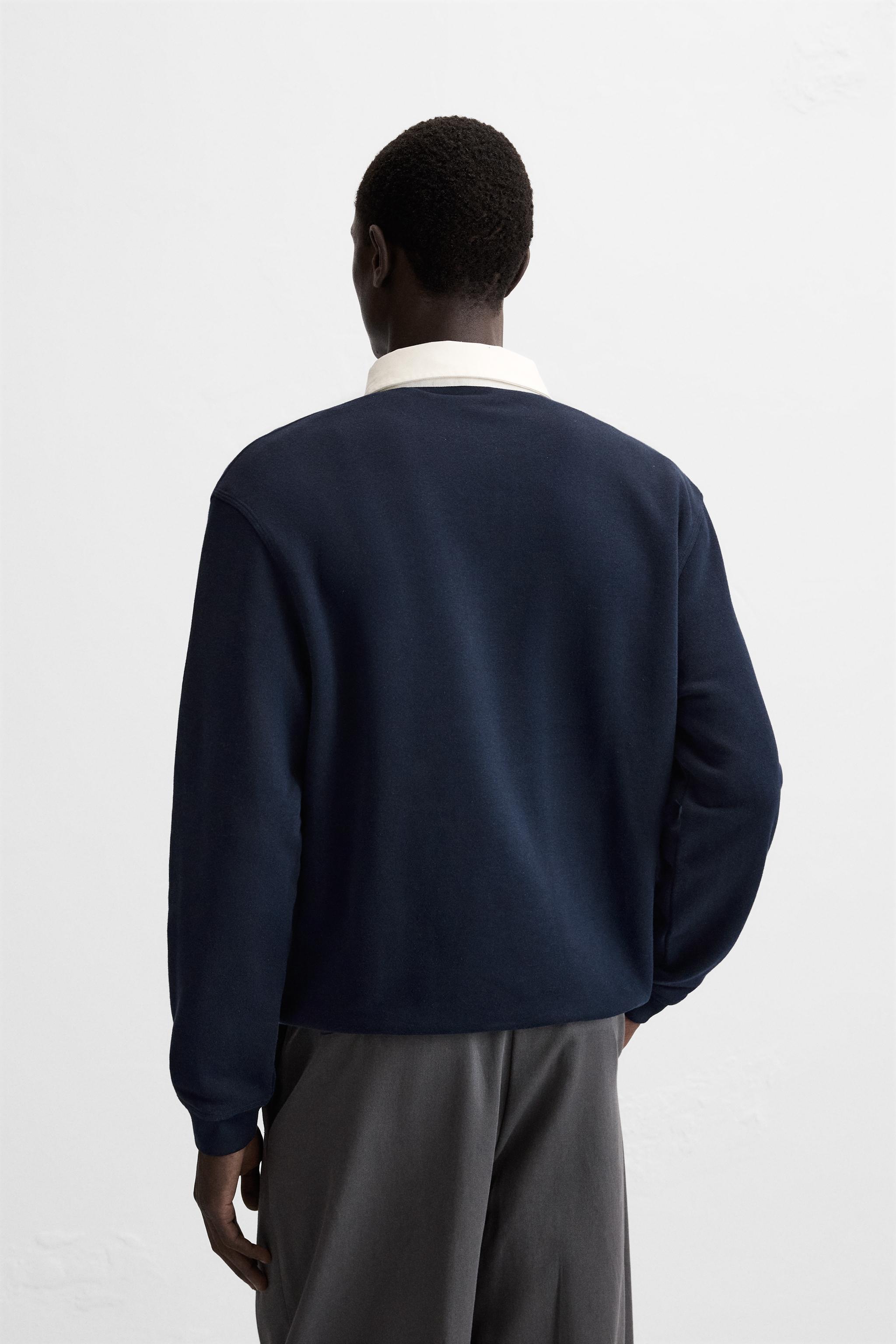 関税負担★ZARA★CONTRAST COLLAR POLO SWEATSHIRT CONTRAST COLLAR POLO SWEATSHIRT - Navy blue | ZARA United States