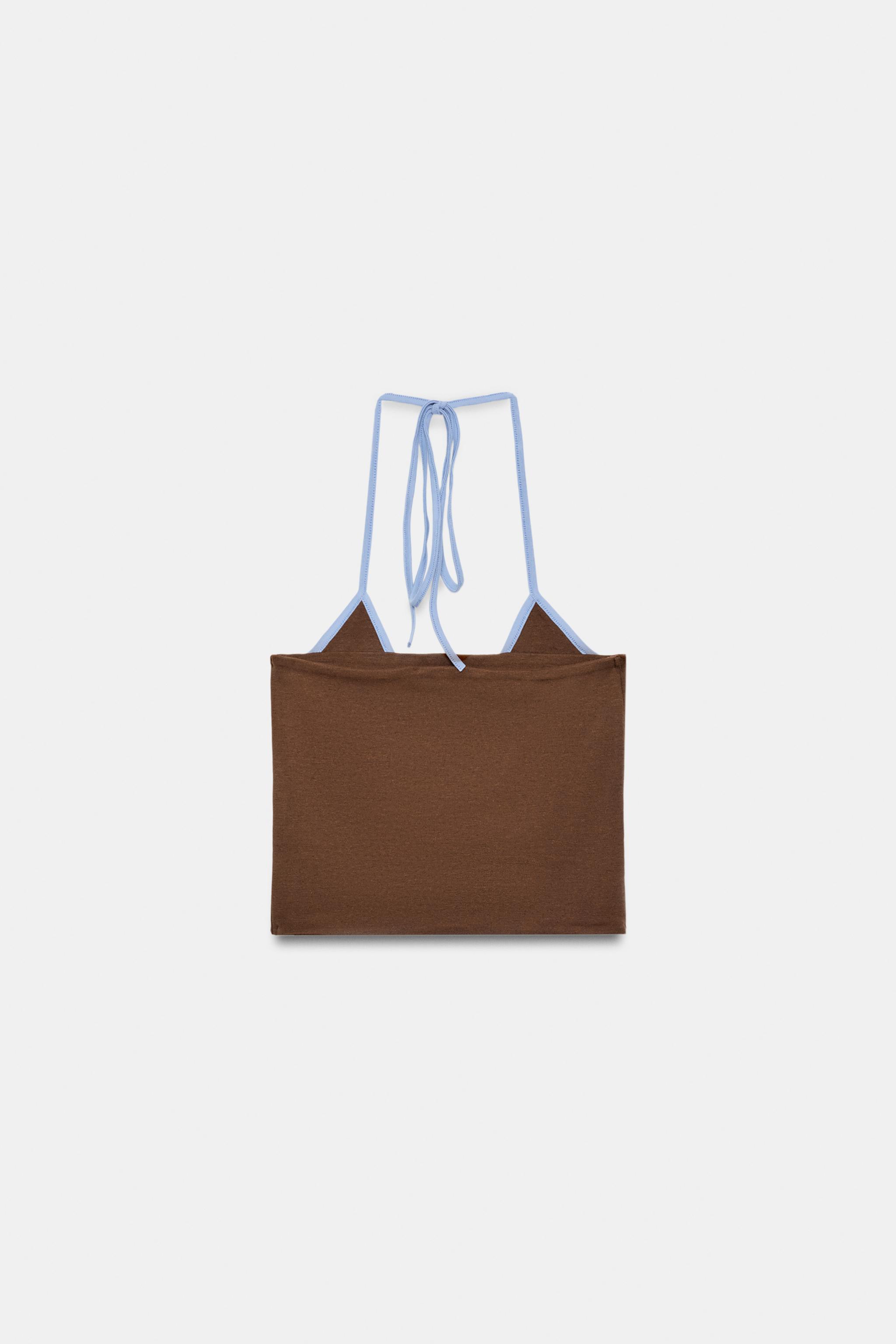 CONTRAST TRIM HALTER CROP TOP