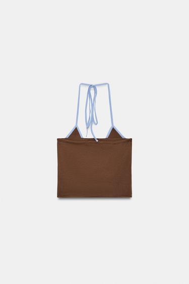 TOP COURT HALTER À LISERÉS - Marron-Bleu de Zara - Image 5