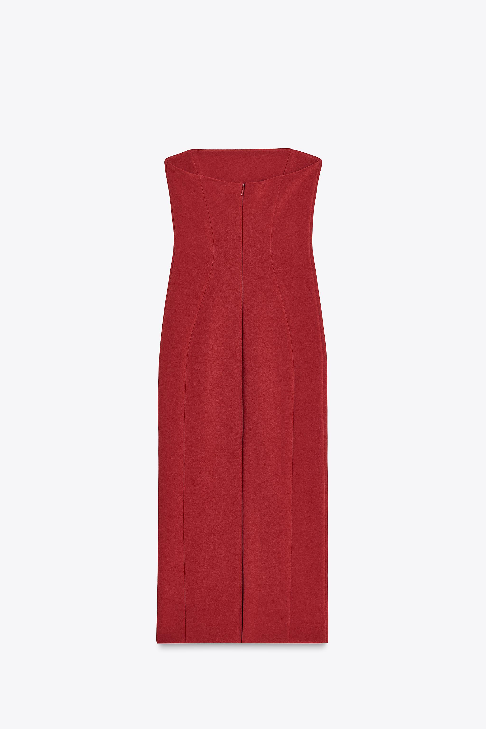 クレープ生地ストラップレスワンピース - エンジ | ZARA Japan