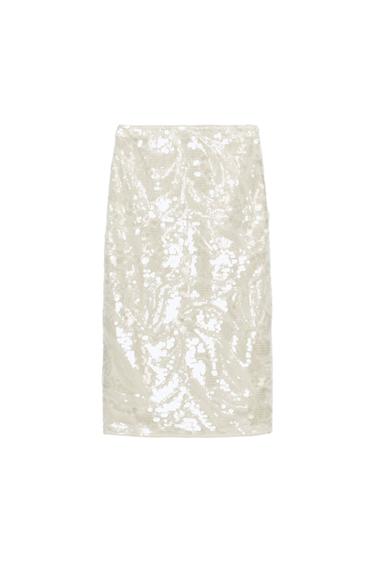 ZW COLLECTION SEQUIN MIDI SKIRT - Oyster-white by Zara