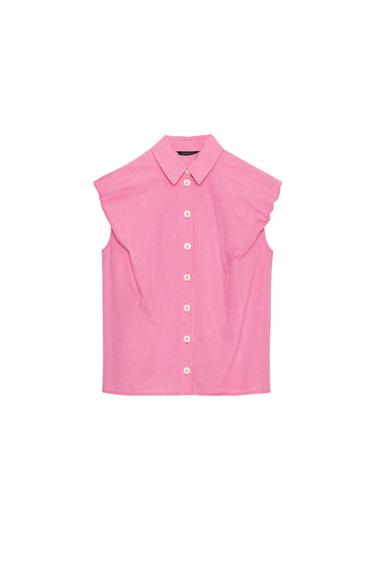 CAMISA MANGA ABULLONADA - Rosa / Blanco de Zara