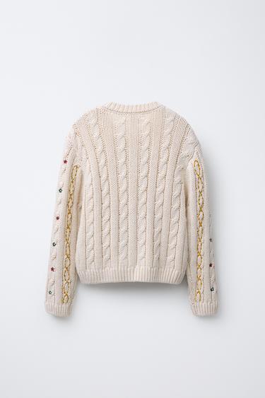 GILET EN MAILLE TORSADÉE BRODÉ - Écru moyen de Zara - Image 1