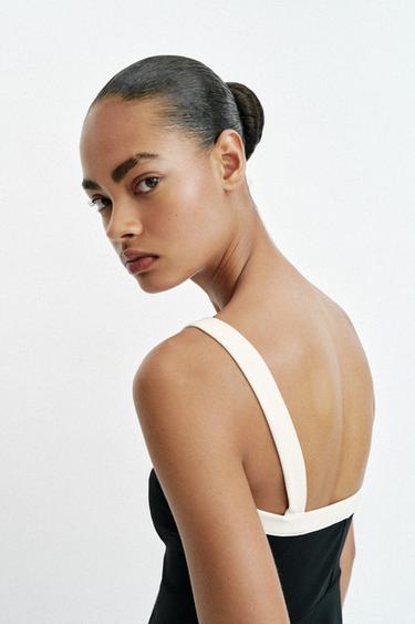 TOP À BOUTONS EN CONTRASTE - Noir de Zara - Image 4