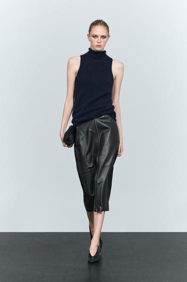 Nappa leather zip-front midi skirt — Black 2