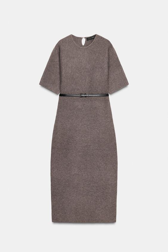 belted knit dress zara Zara Belted Knit Midi Dress