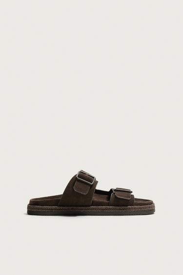 SANDALIA PEL DOBRE TIRA - Chocolate de Zara