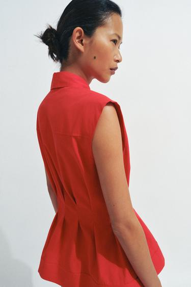 ZW COLLECTION PLEATED SLEEVELESS SHIRT - Intense red by Zara