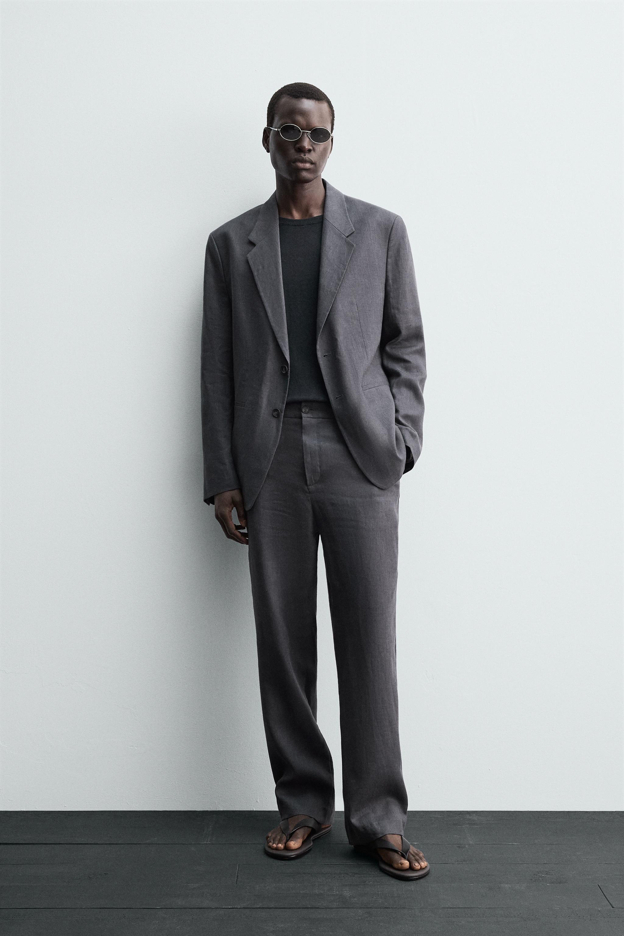 BLAZER TRAJE 100% LINO - Gris oscuro | ZARA Chile