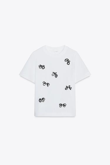 JEWEL BOW T-SHIRT - White by Zara