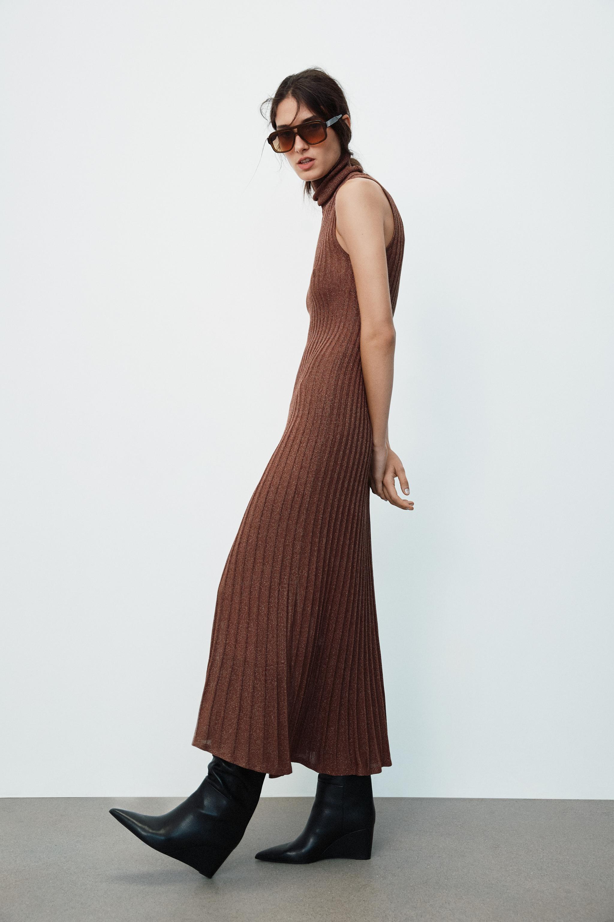 METALLIC YARN RIBBED MAXI DRESS