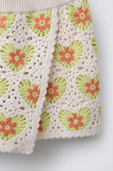 CROCHET BERMUDA SKORT - Green / Ecru by Zara - Image 2