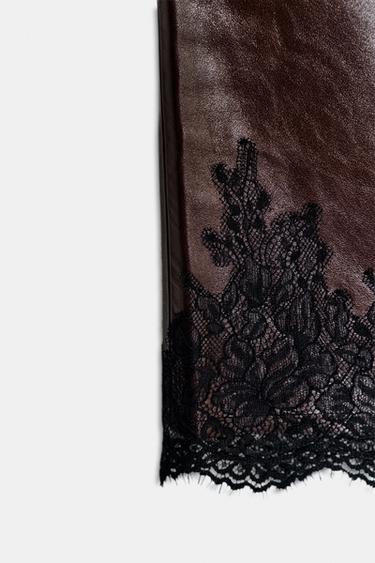 JUPE EN CUIR À DENTELLE ZW COLLECTION ÉDITION LIMITÉE - Marron de Zara - Image 6