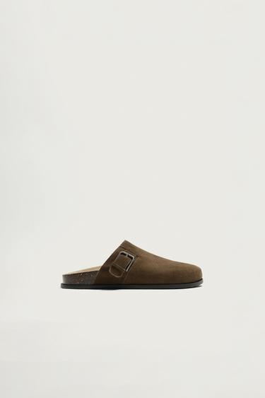 BUCKLED LEATHER CLOGS — Brown 2