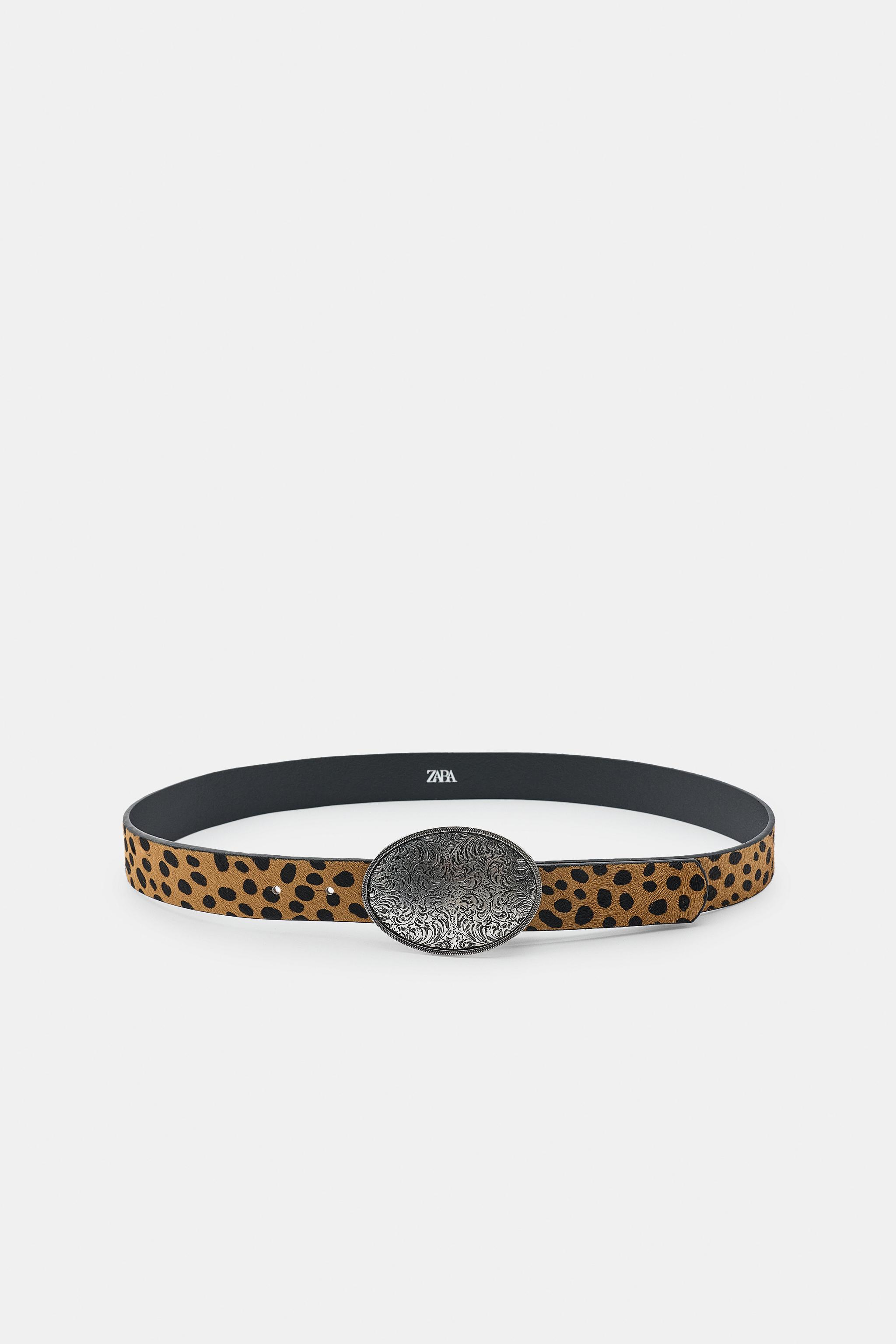 100% LEATHER ANIMAL PRINT BELT — Brown