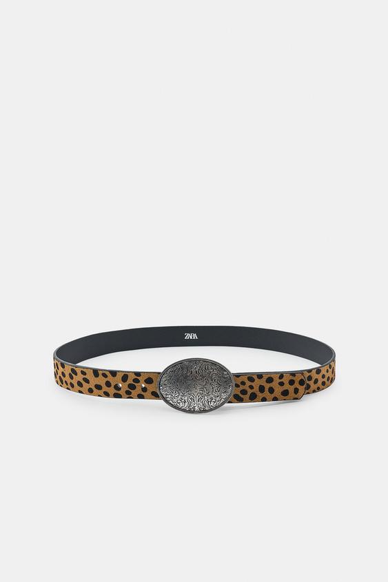 ZARA ANIMAL PRINT LEATHER BELT 100% LEATHER ANIMAL PRINT BELT - Brown | ZARA United States main image 3