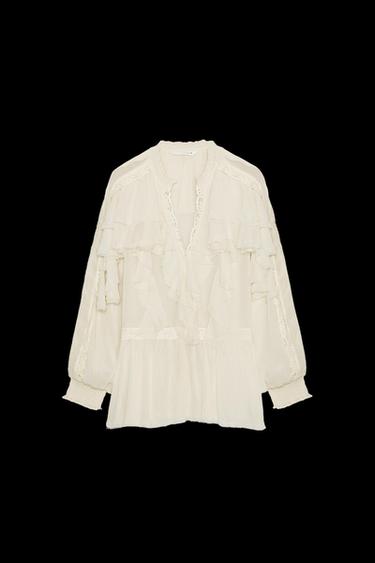 Zara ZW COLLECTION LACE RUFFLE BLOUSE - Ecru - Image 0