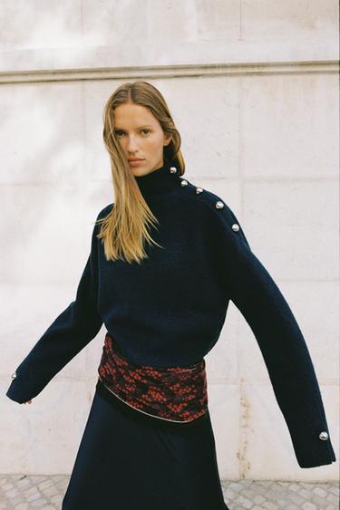 SOFT KNIT SWEATER WITH BUTTONS - Blue by Zara - Image 3