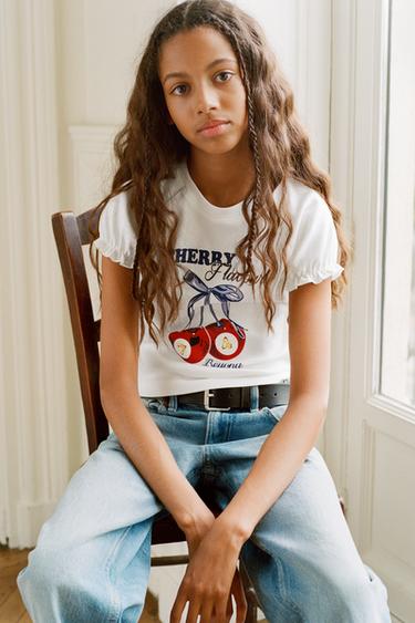 Zara CHERRY PRINT T-SHIRT - White