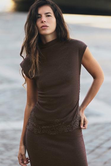 SOFT LACE TOP — Brown 2