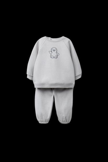 EMBROIDERED PENGUIN SWEATSHIRT AND JOGGERS SET - Pearl grey by Zara - Image 0