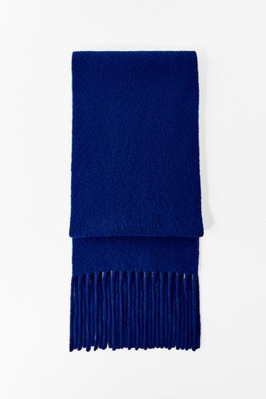 FRINGED KNIT WOOL SCARF - Bluish by Zara