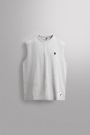 CAMISETA COLOR BLOCK BORDADO - Gris vigoré de Zara