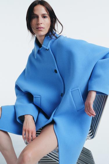 Zara MANTECO WOOL OVERSIZED COAT ZW COLLECTION - Sky blue