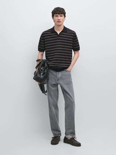 Pull polo en maille à rayures contrastées - Bleu marine de Zara - Image 0