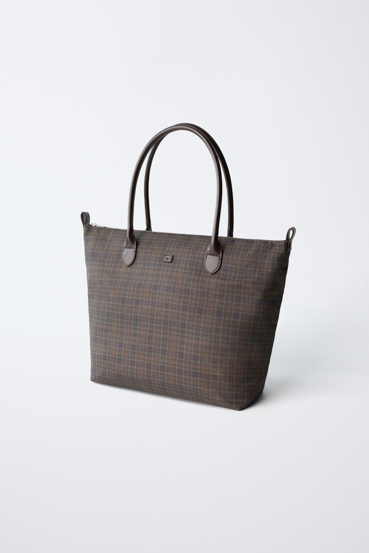CHECKERED SHOPPER — Brown