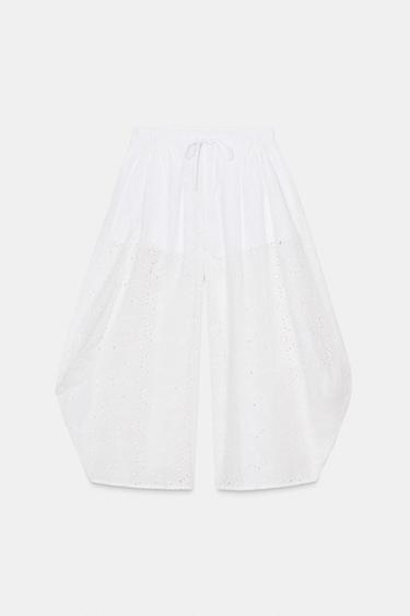 EMBROIDERED VOLUME TROUSERS ZW WOMAN COLLECTION - White by Zara - Image 0