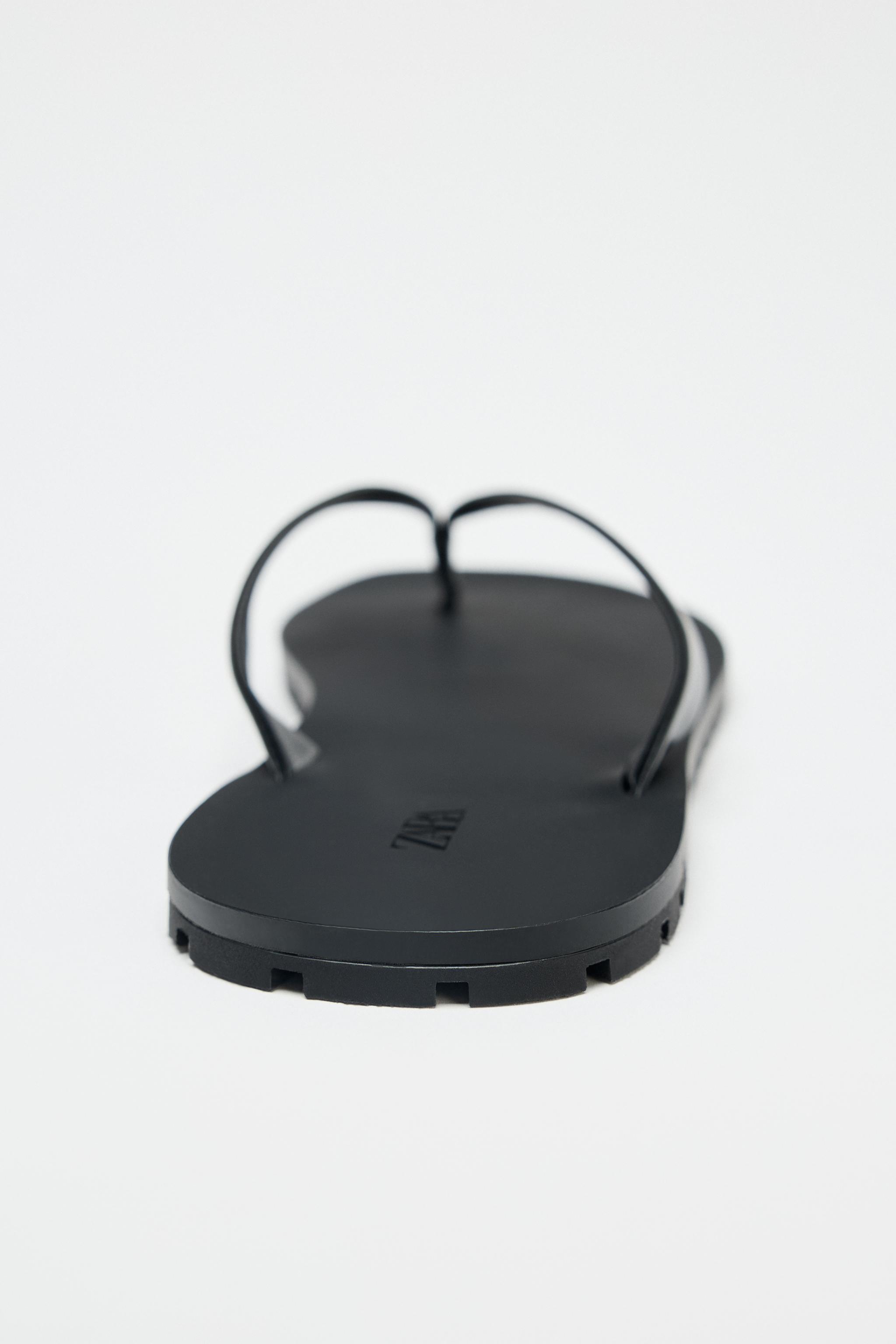LEATHER SANDALS WITH RUBBER SOLE - Black | ZARA United States