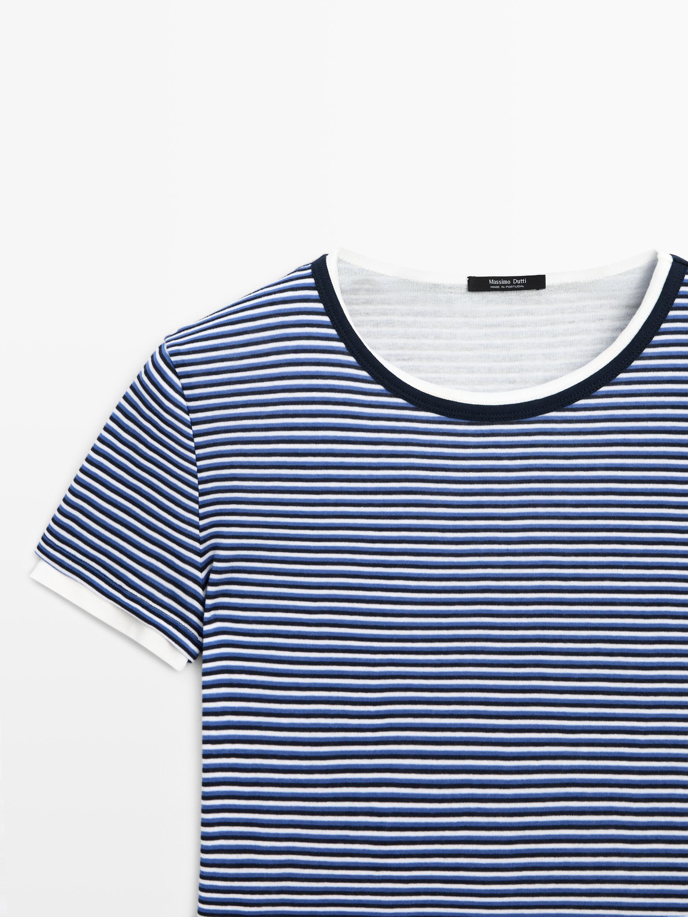 T-shirt double à rayures et manches courtes