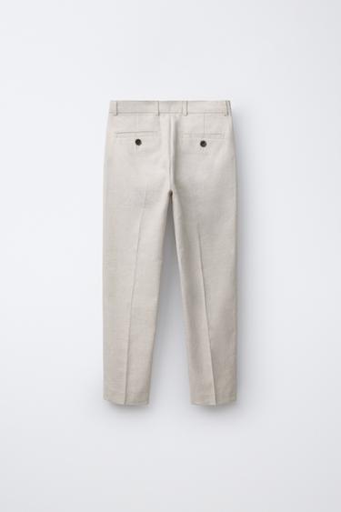 PANTALÓN TRAJE CON ALGODÓN Y LINO - Crudo de Zara