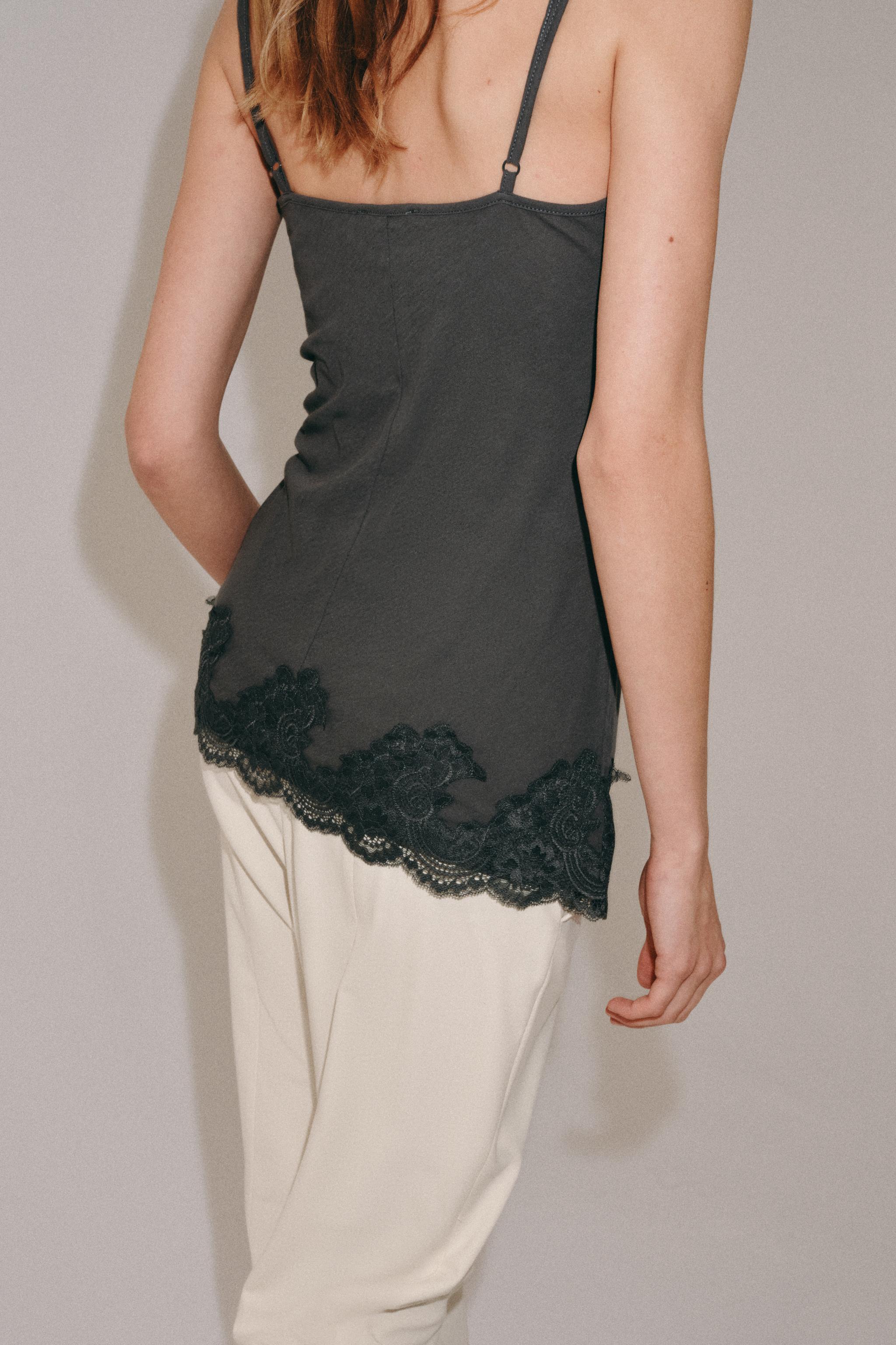 【新品】COMBINATION LACE TOP COMBINATION LACE TOP - Dark charcoal gray | ZARA United States