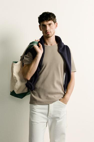WAFFLE-KNIT TEXTURE T-SHIRT - Stone by Zara