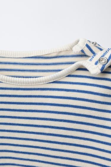 STRIPED T-SHIRT - Ecru / Blue by Zara - Image 2