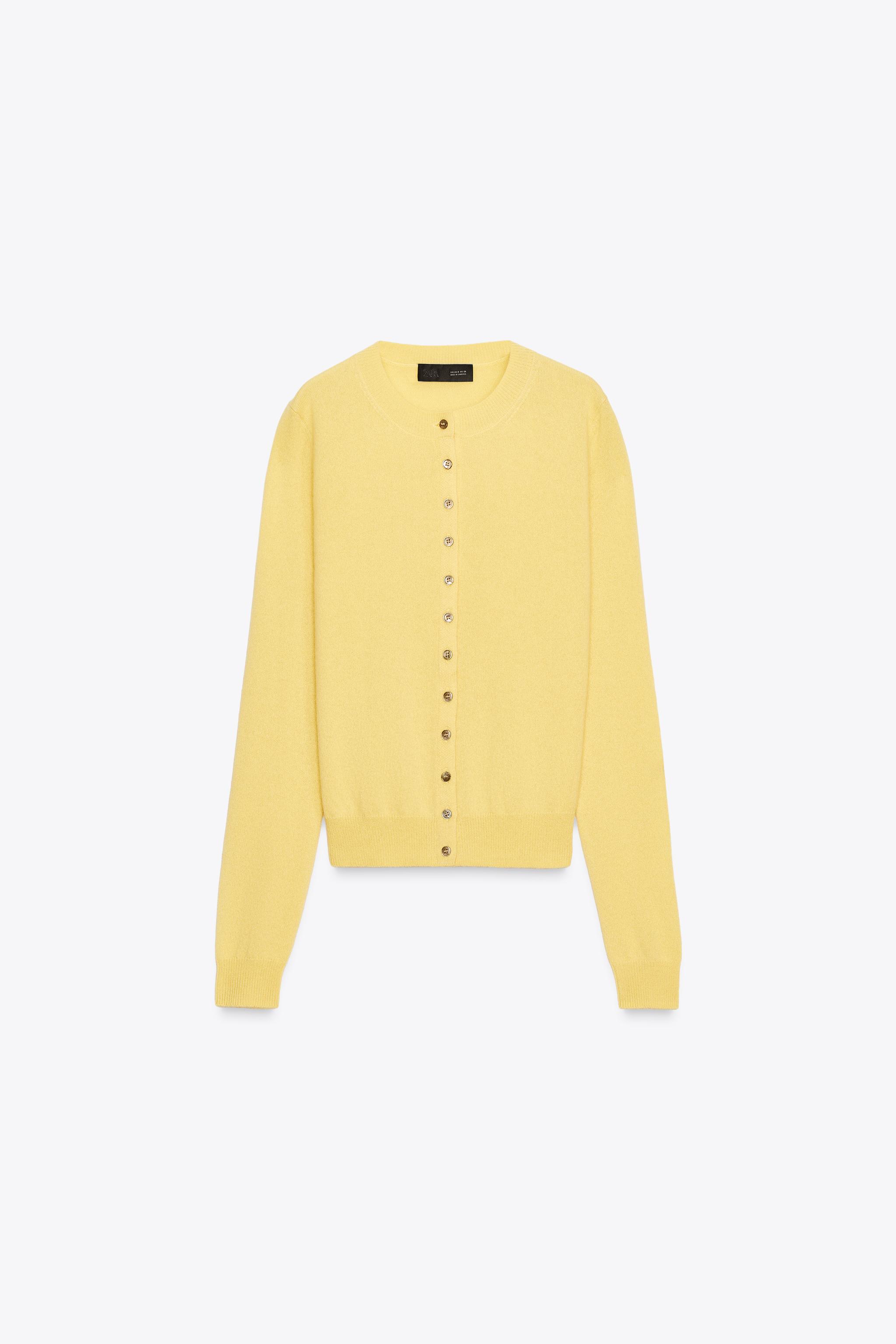 イエローニットカーディガン ZARA アルパカ&ウール シアー ニットカーディガン イエロー S